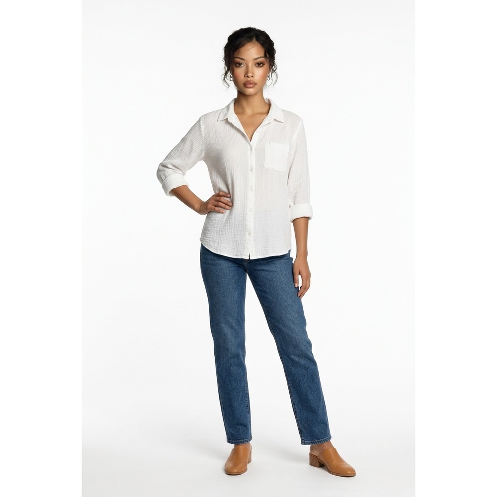 Shade & Shore Womens White Relaxed Gauze Button Down Shirt Beach Cover Up XL